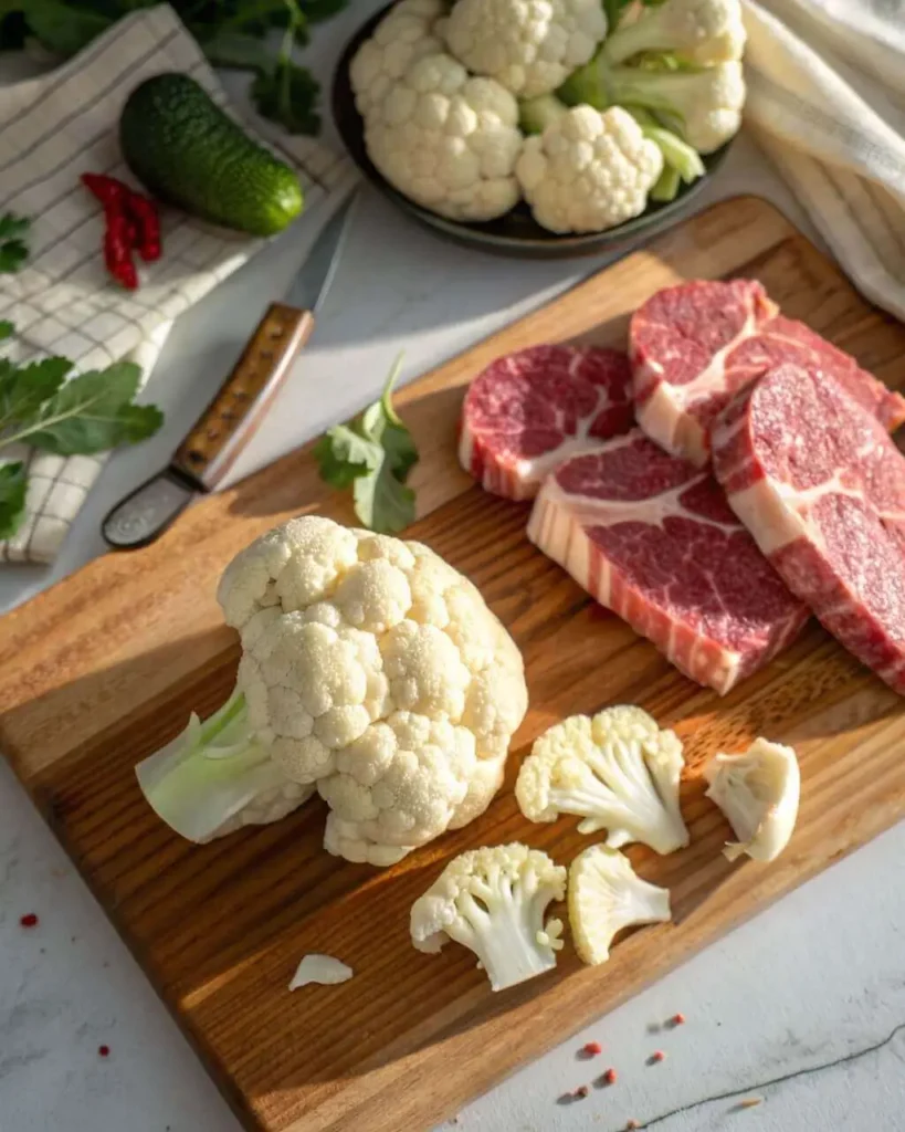 Cutting cauliflower into florets and steaks for roasting
