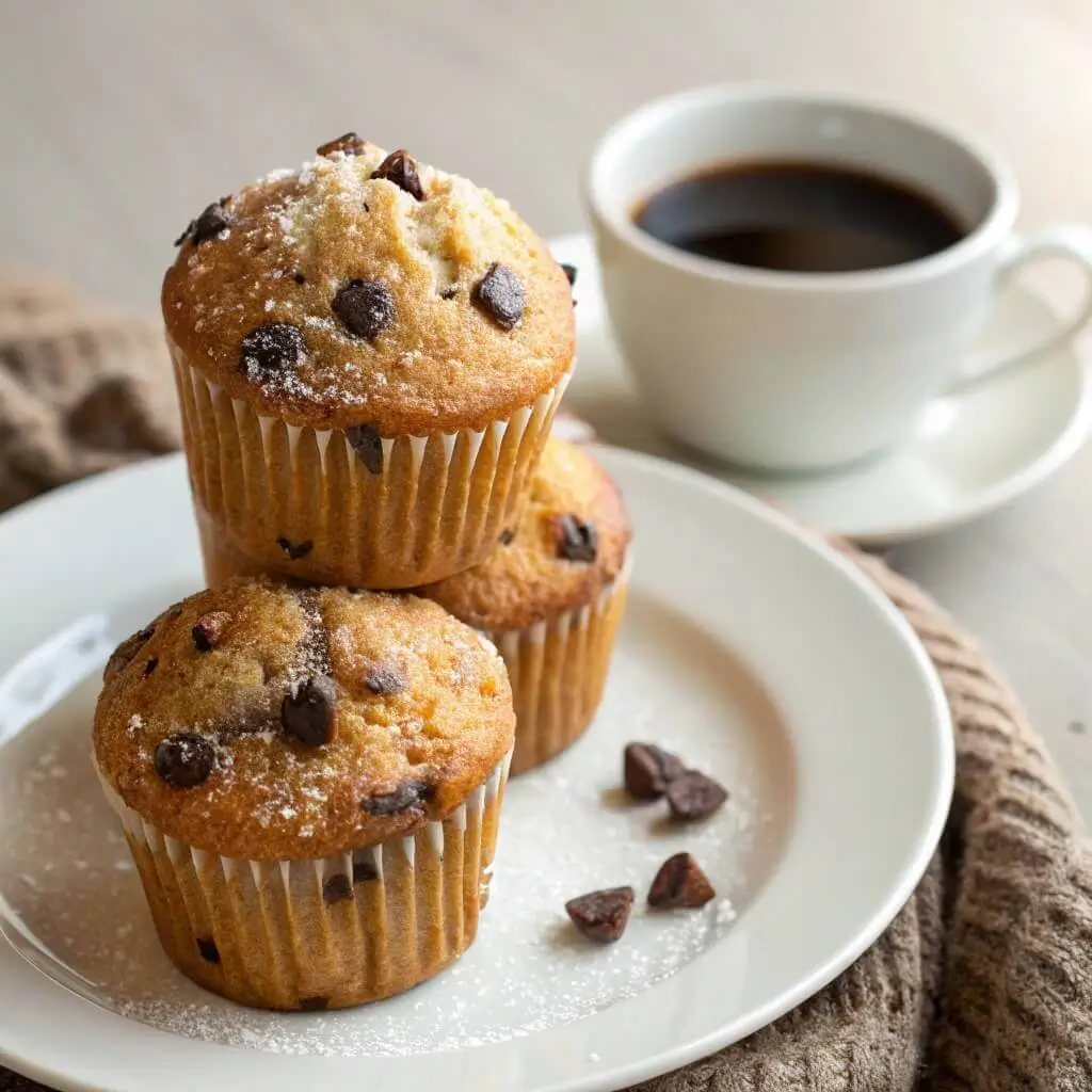 Serving chocolate chip muffins with coffee