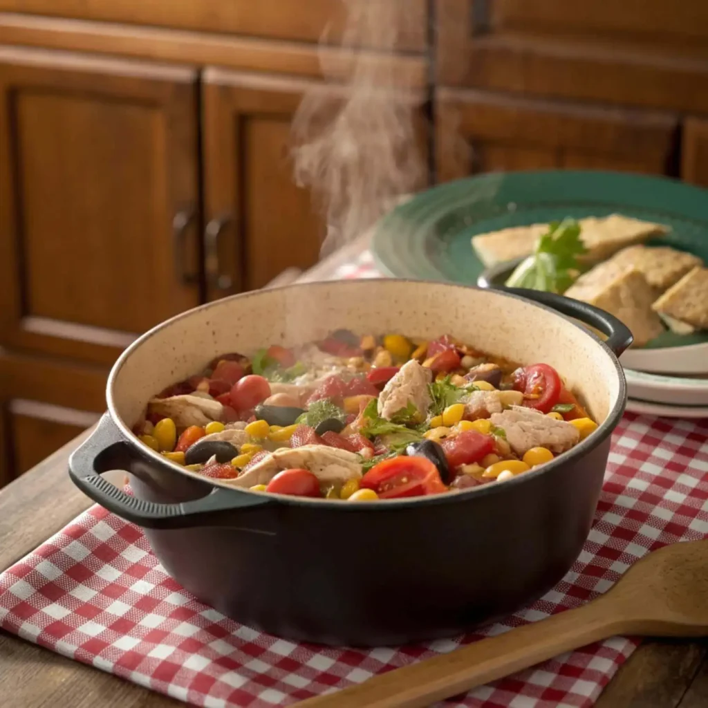 stovetop chicken taco soup simmering