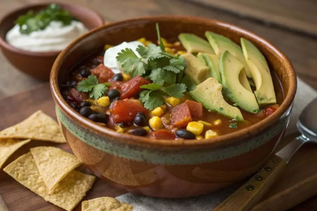 vegetarian taco soup with corn and beans