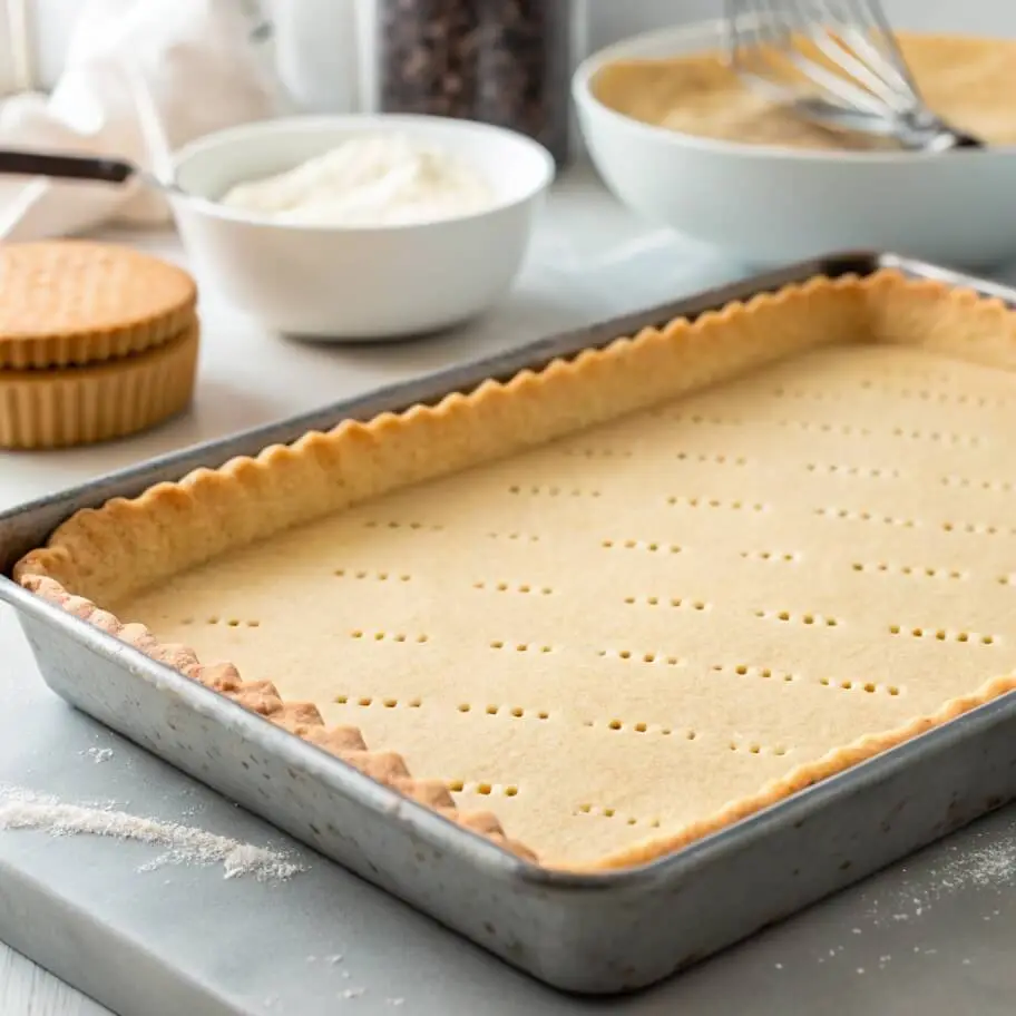 pressing shortbread crust for pecan pie bars