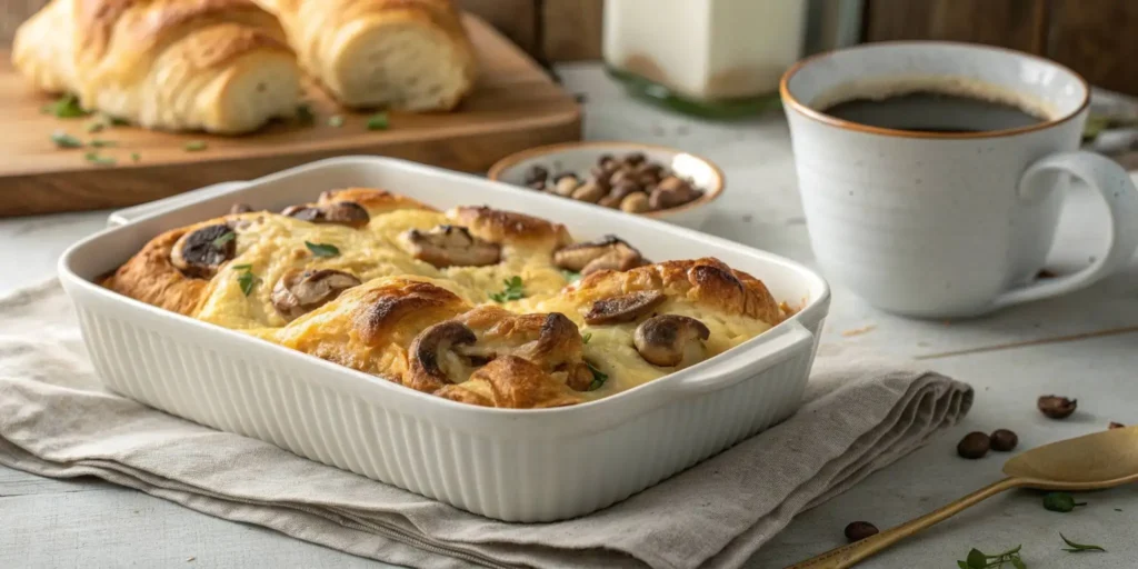 Croissant Breakfast Casserole with Mushroom and Gruyère