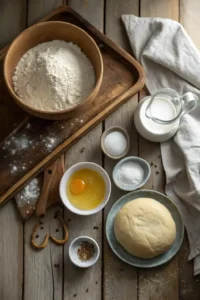 baked soft pretzels recipe ingredients on table