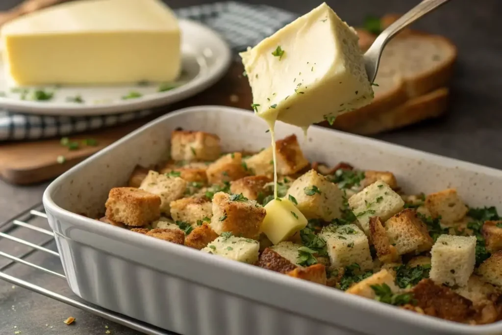 Baking a homemade stuffing recipe in oven