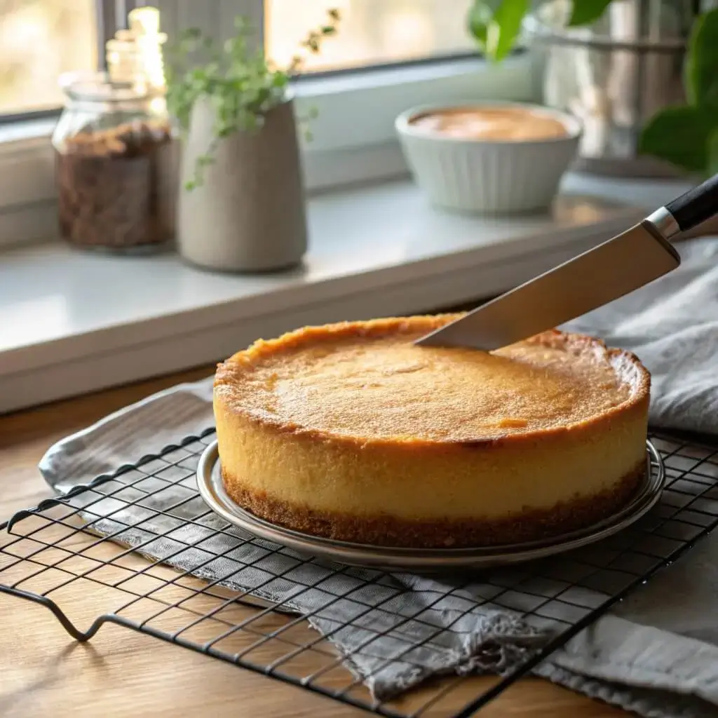 cheesecake cooling on rack