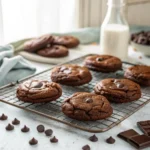 Brownie mix cookies cooling on a wire rack