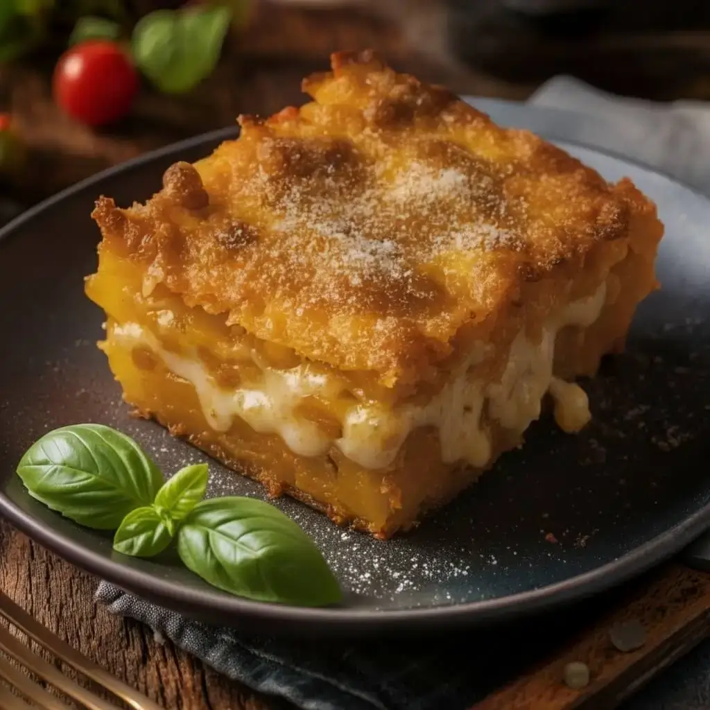cheesy southern squash casserole slice