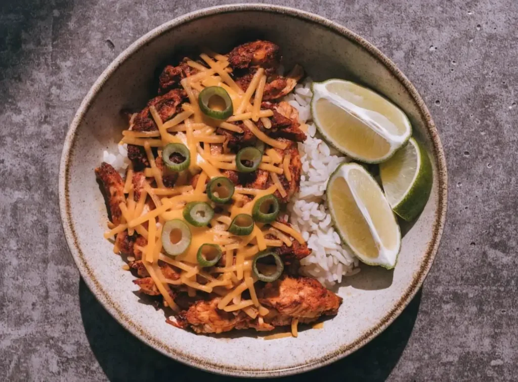 Chicken Bowls with Tacos served with toppings
