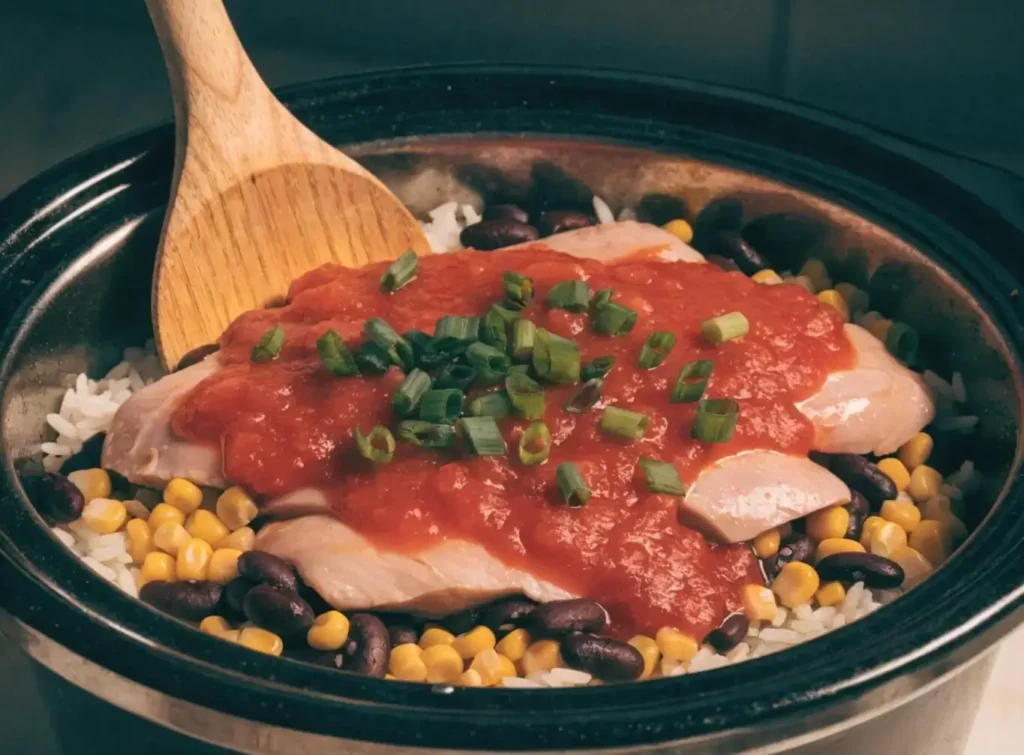 Slow cooker with Chicken Bowls with Tacos ingredients