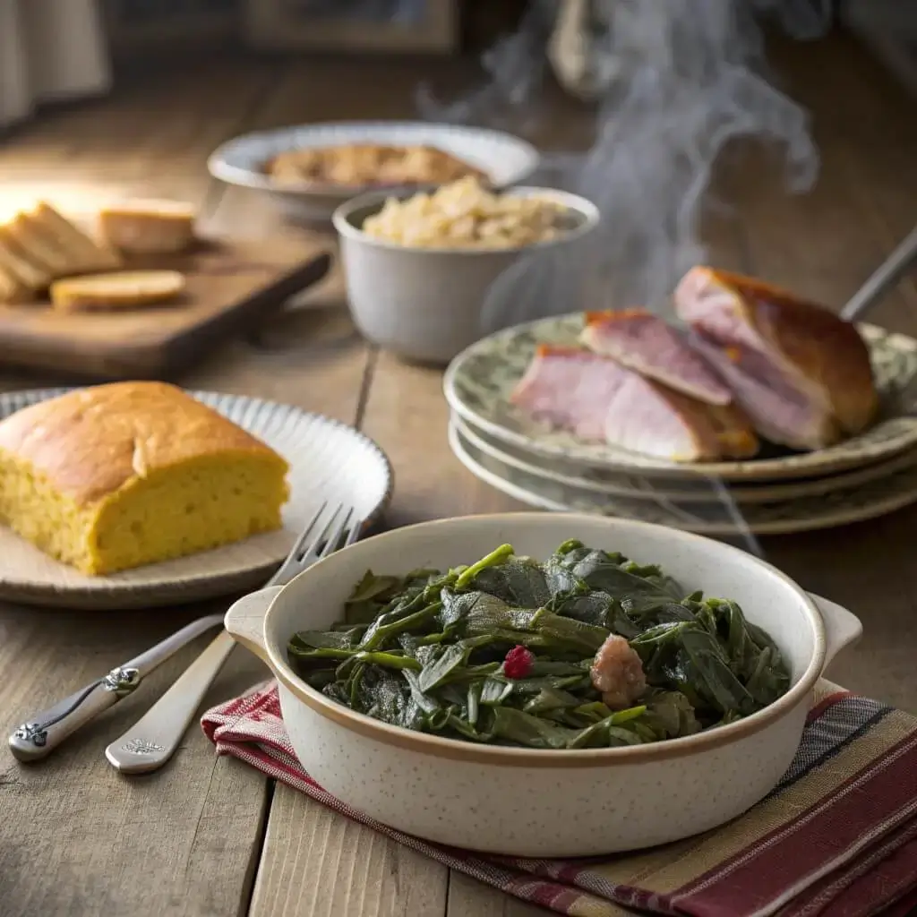 Collard Greens Recipe Southern served with cornbread