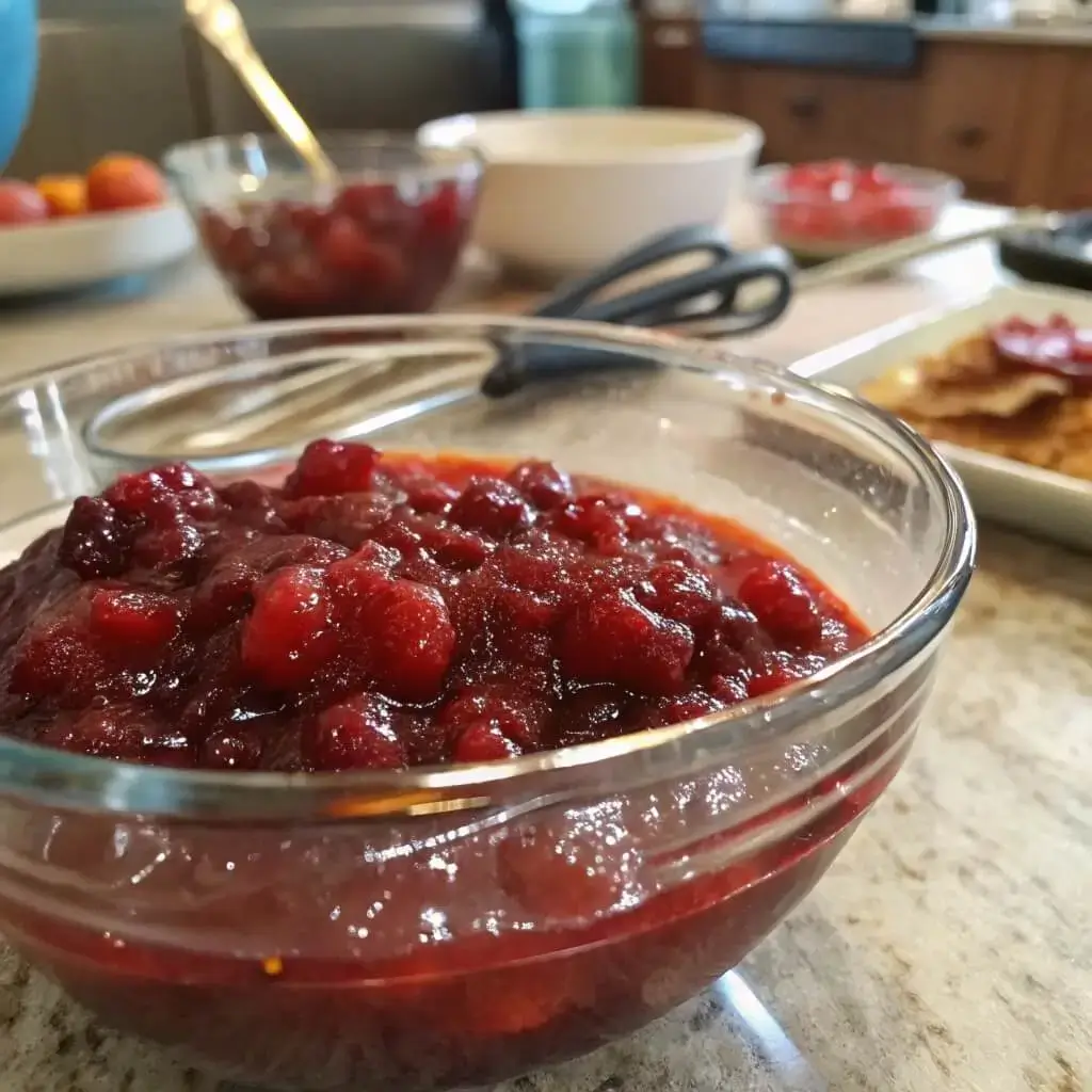 Mixing Cranberry Sauce for Crockpot Meatballs