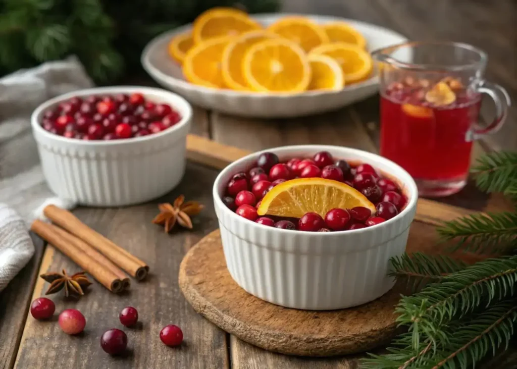 Fresh cranberry recipes in a rustic holiday kitchen