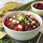 cranberry salsa ingredients flat lay with cream cheese and crackers