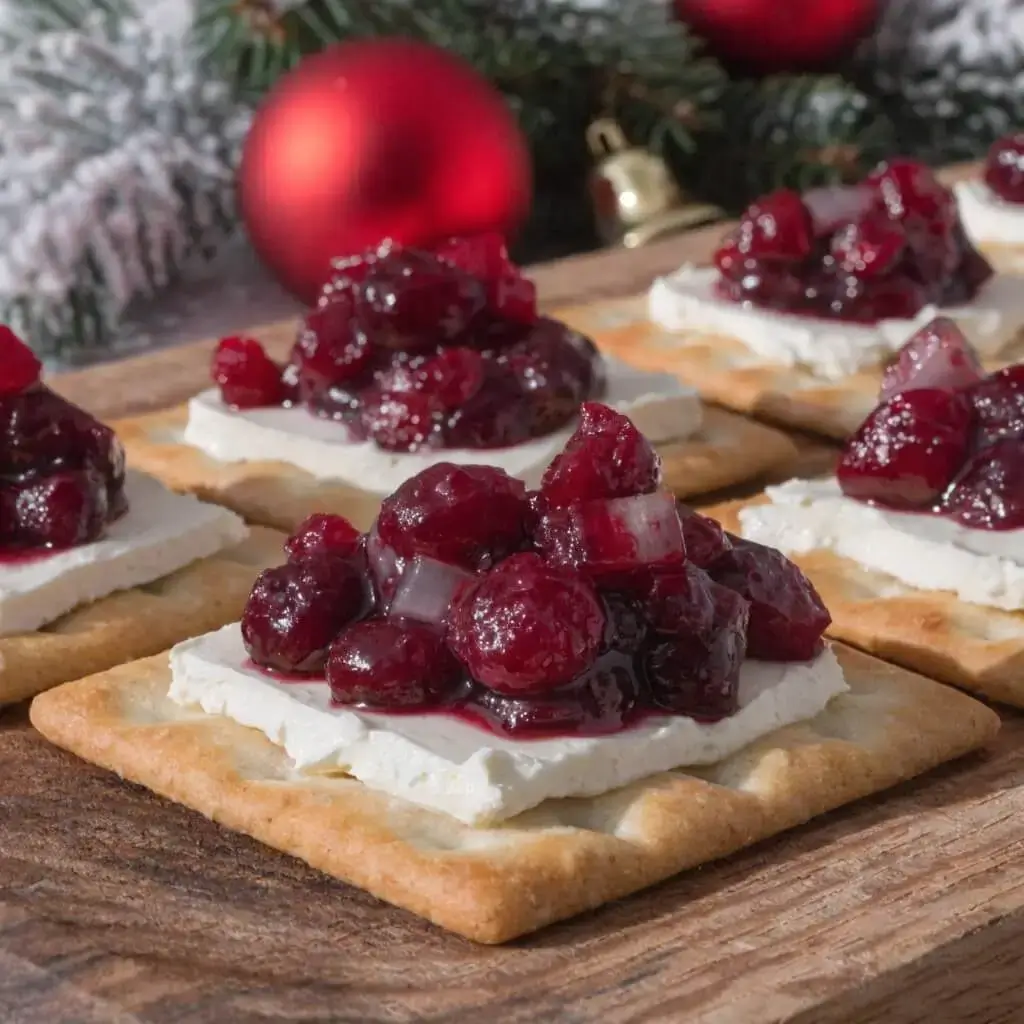 cranberry salsa served over cream cheese with crackers