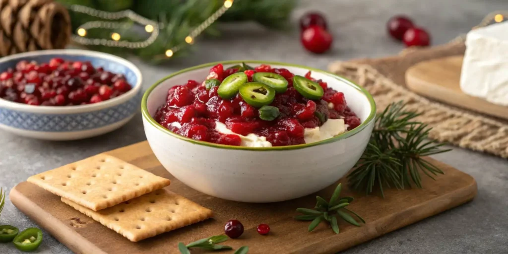 Cranberry salsa with cream cheese and crackers