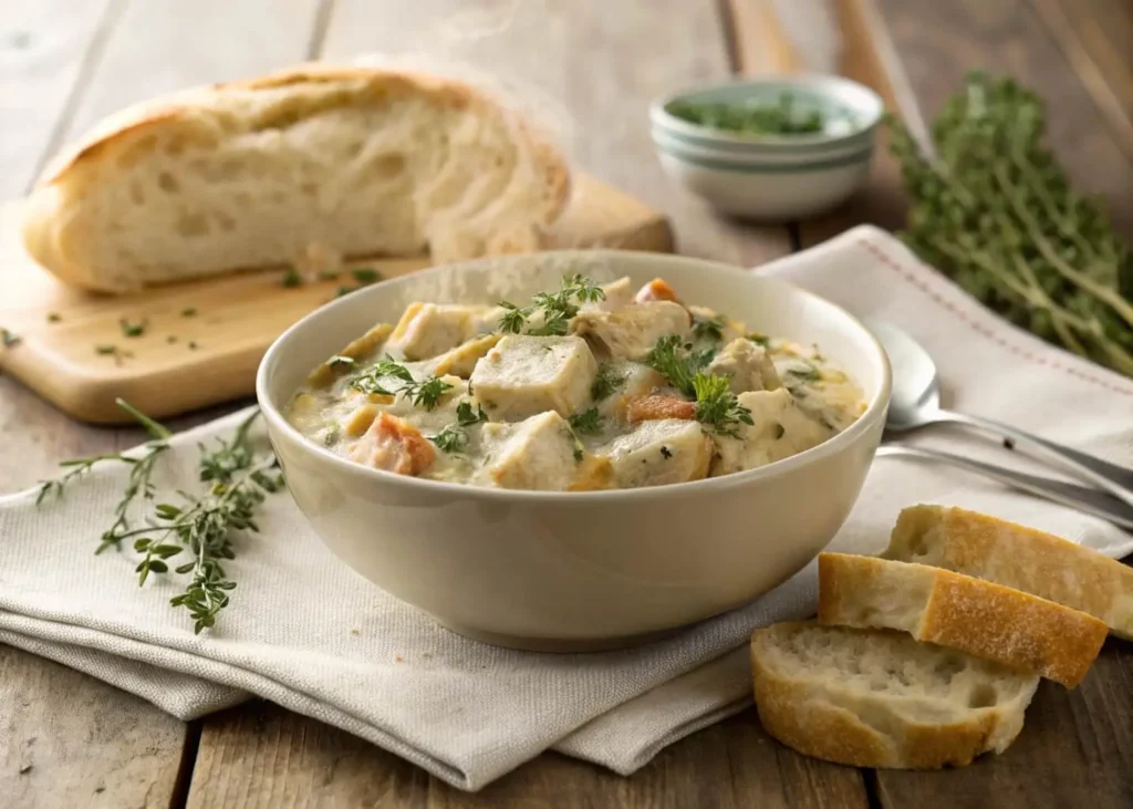 Serving of creamy turkey casserole