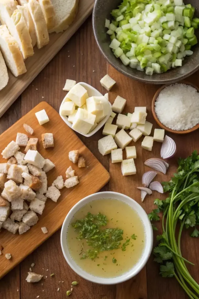 homemade stuffing ingredients flat lay