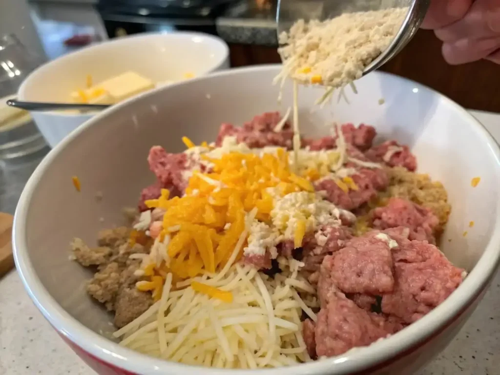 mixing sausage balls dough