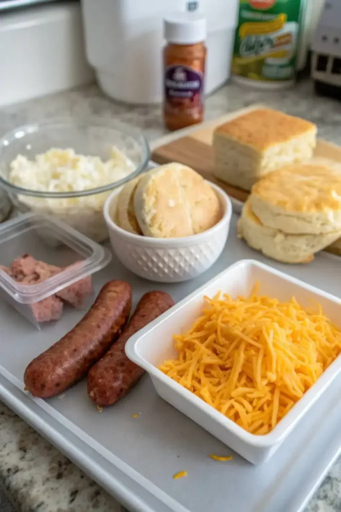 sausage balls ingredients displayed on counter