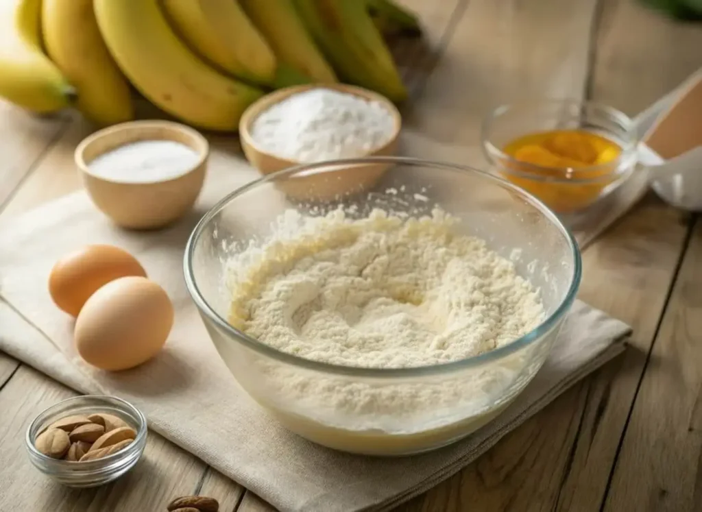 Mixing the batter for High-Protein Cottage Cheese Banana Bread in a glass bowl