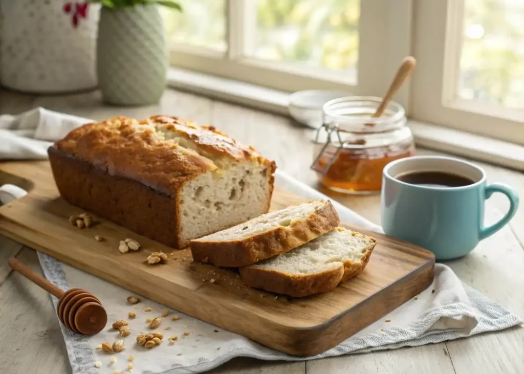 High-Protein Cottage Cheese Banana Bread sliced and served on a cutting board