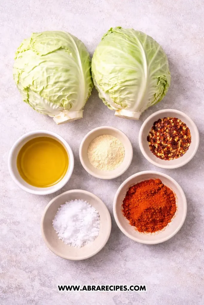 Roasted cabbage steaks ingredients laid out on a kitchen surface