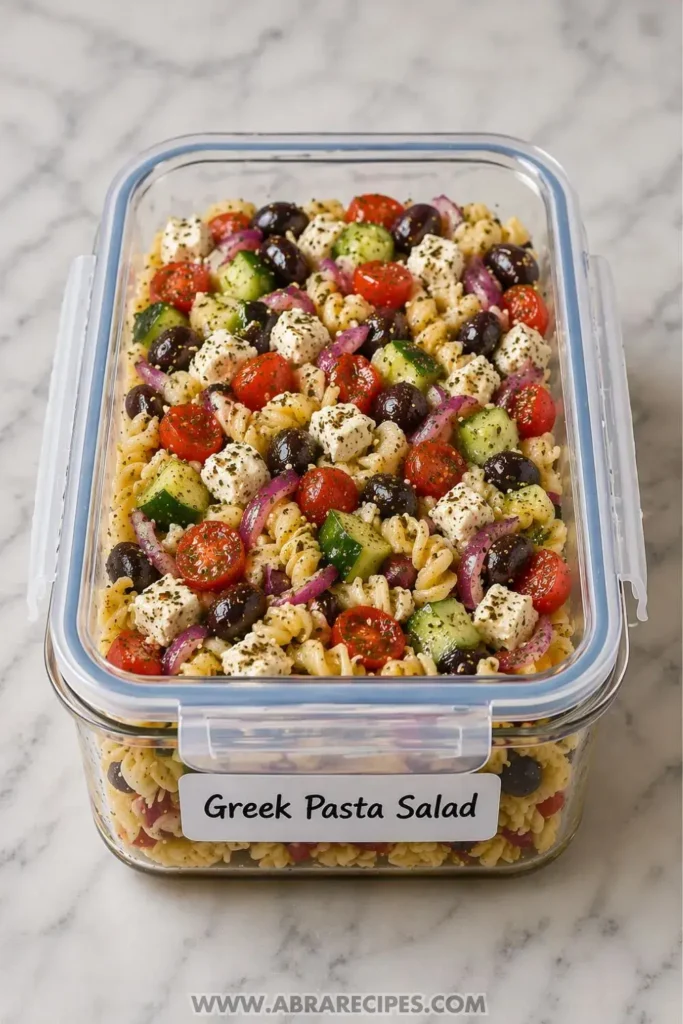 stored pasta salad in airtight container