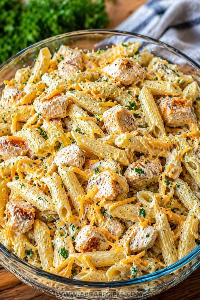 Finished cold crack pasta salad ready to serve