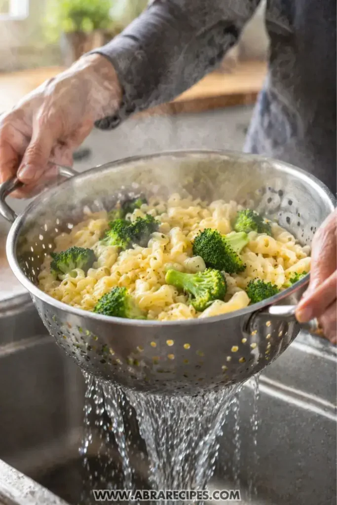 Mixing pasta salad with creamy