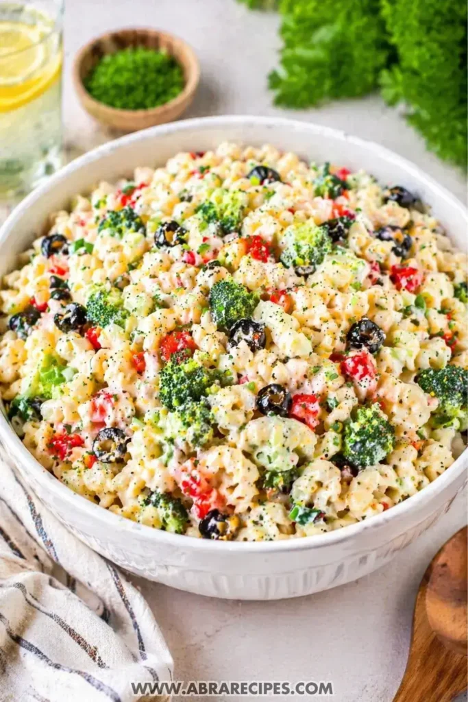 Creamy pasta salad served with garnish