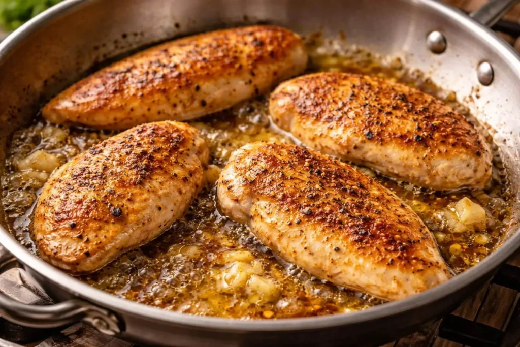 Browning chicken cutlets in skillet for Marry Me Chicken recipe