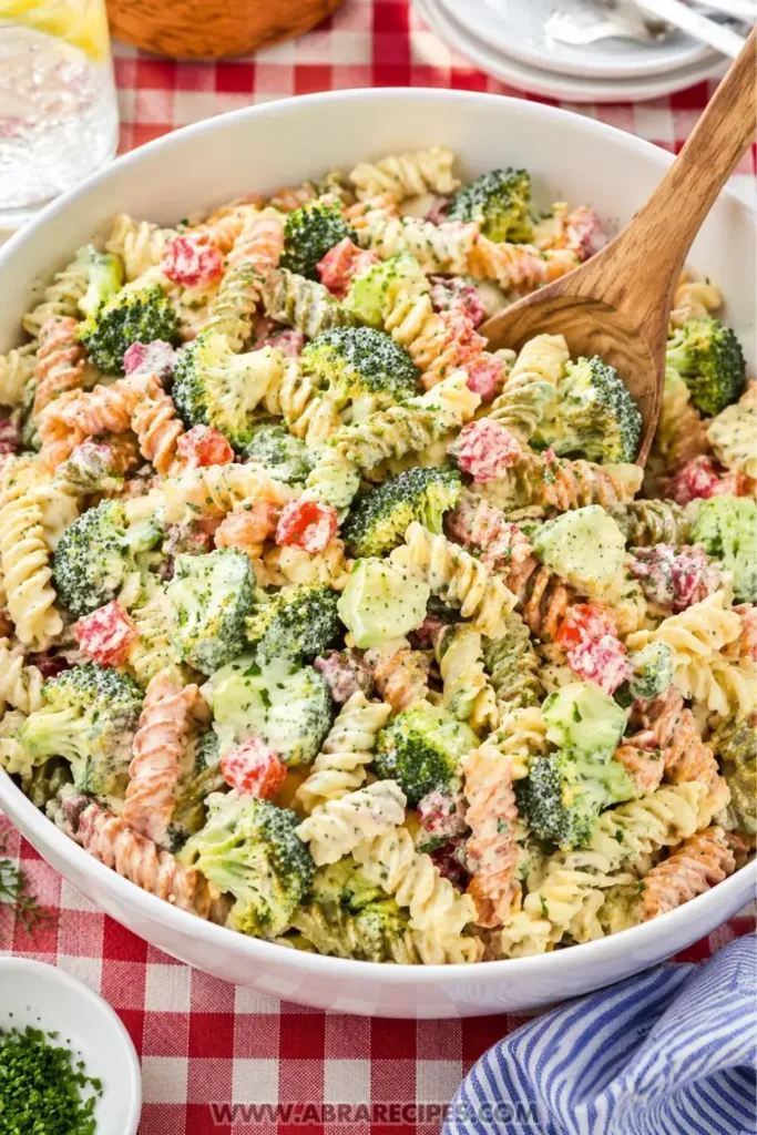finished ranch pasta salad served chilled in bowl