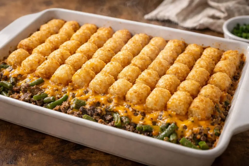 Served slice of Tater Tot Casserole