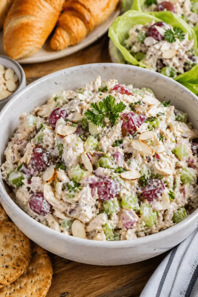 Canned chicken salad served on croissants for lunch