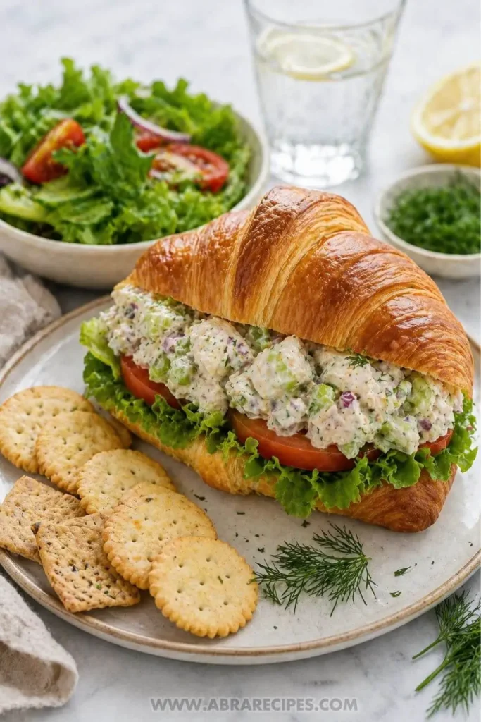 Best chicken salad served as croissant sandwich for lunch