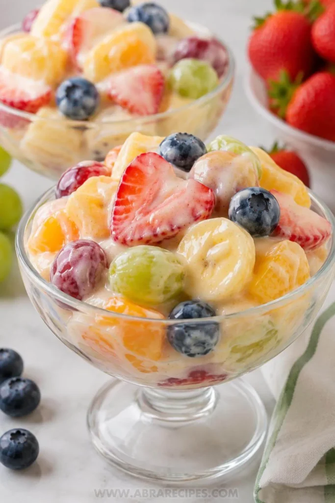 creamy Vanilla Pudding Fruit Salad served chilled