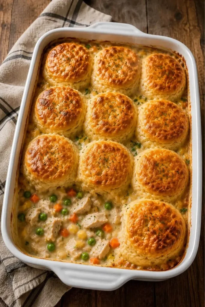 Chicken Pot Pie Casserole with Biscuits